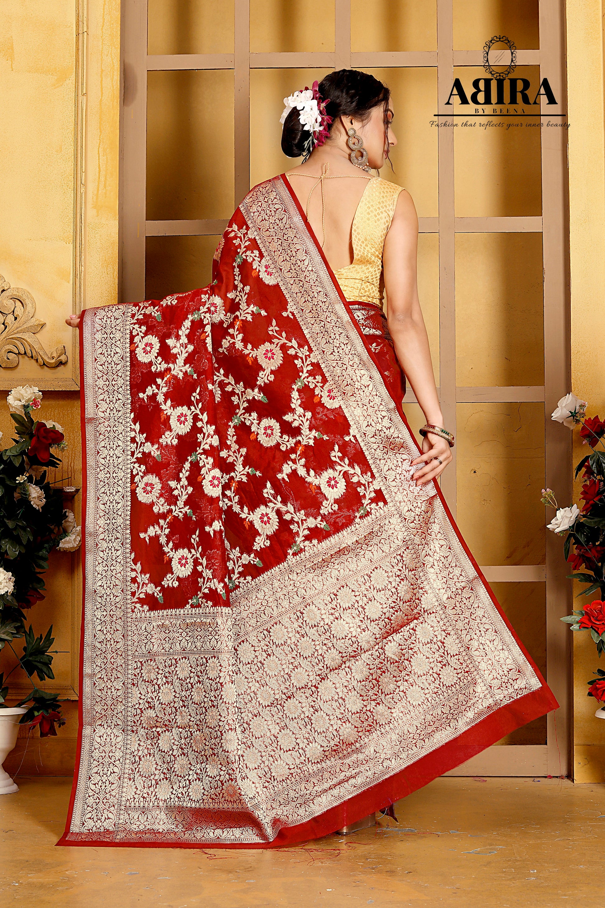 Brown Banaras Soft Georgette Jaal silk - AbirabyBeena