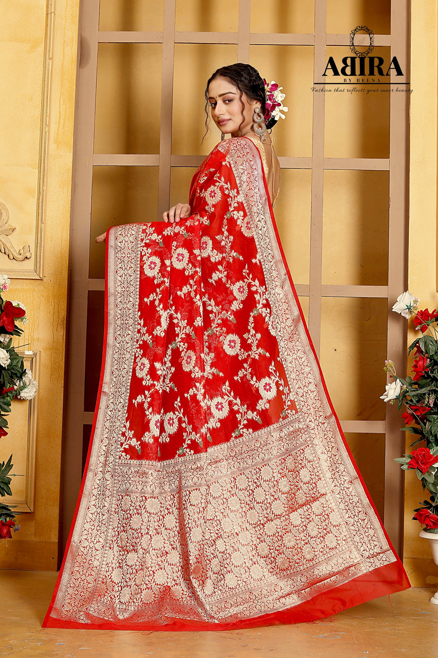Red Banaras Soft Georgette Jaal silk