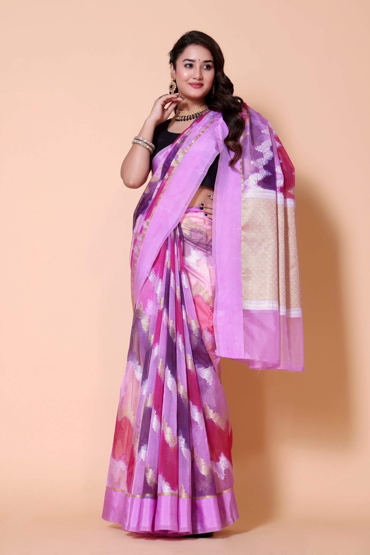 Banarasi Organza Rangkaat saree - Lilac