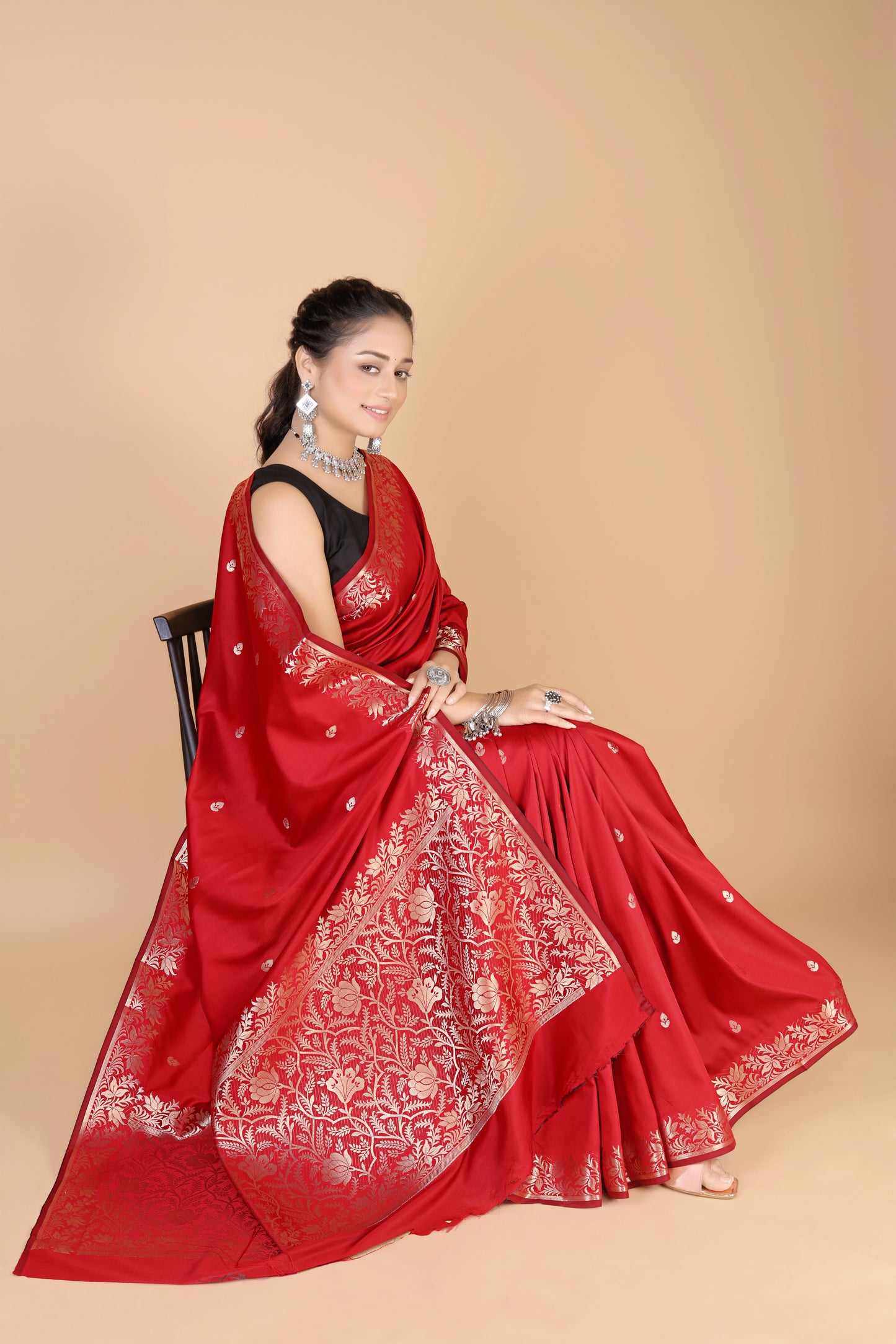 Red Semi Katan Soft silk Saree-Rupa