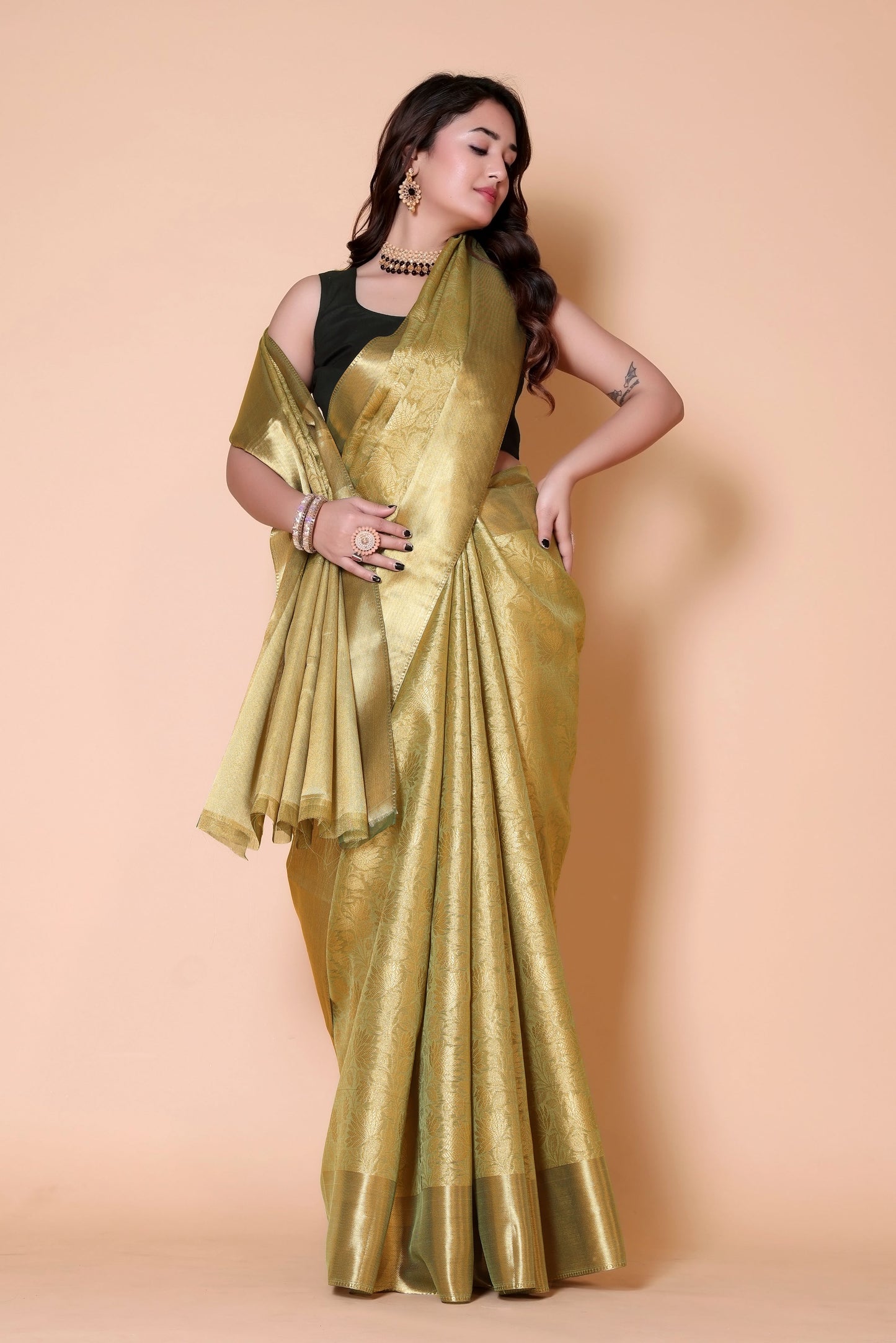 Nita ambani TISSUE gold silk Saree - Green