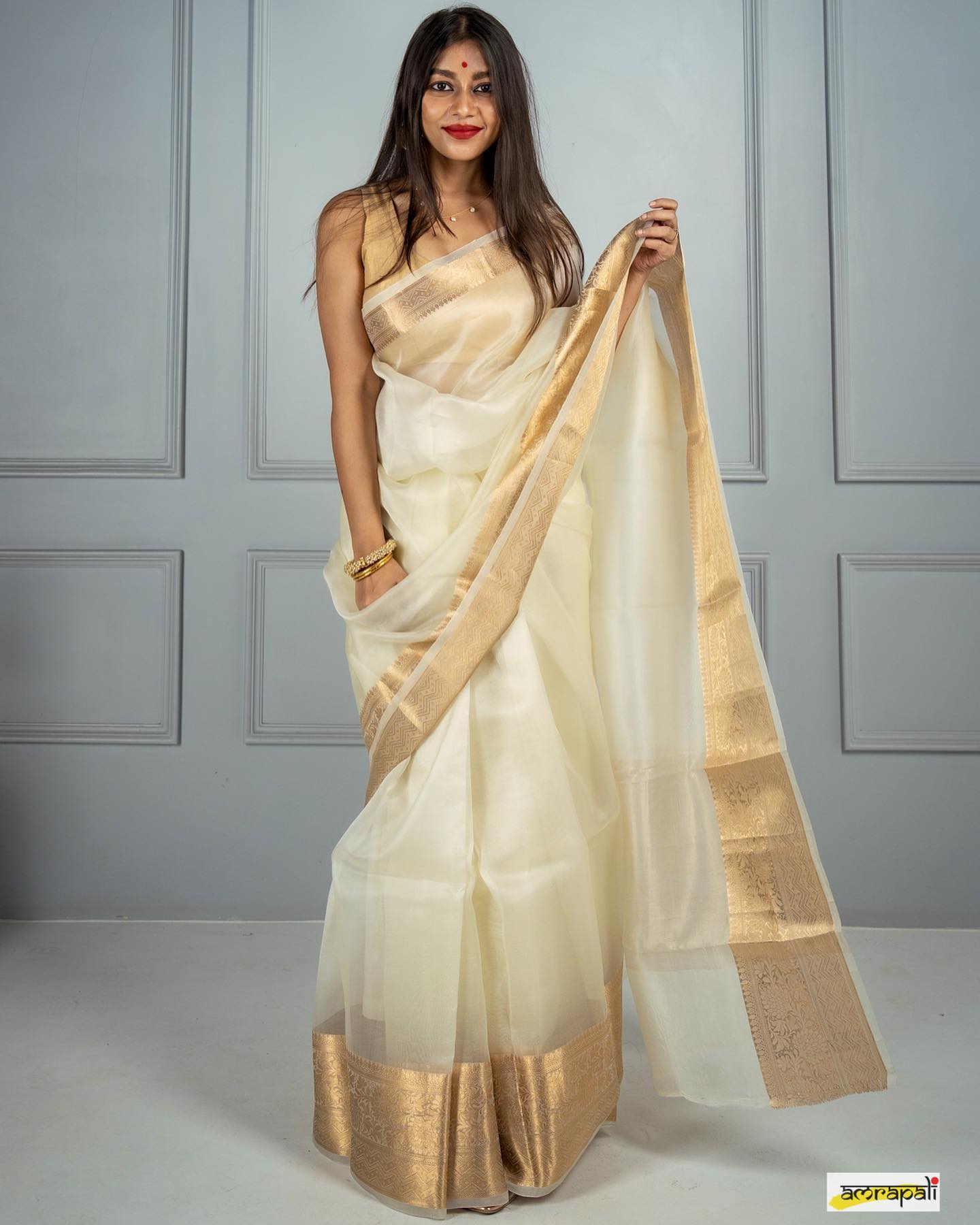 Cream Kora Organza Noor soft silk