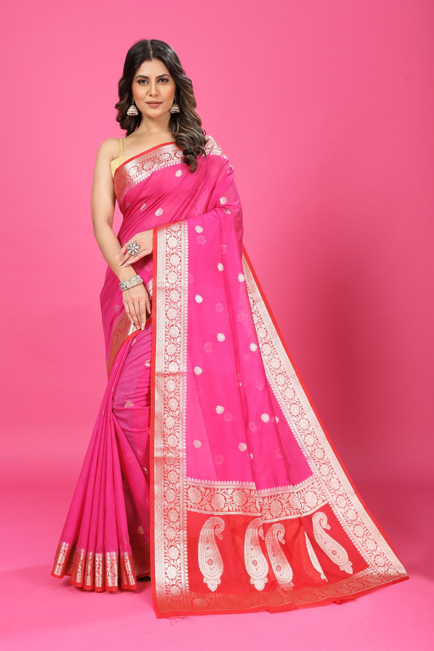 Pink Banaras Chiffon Silk