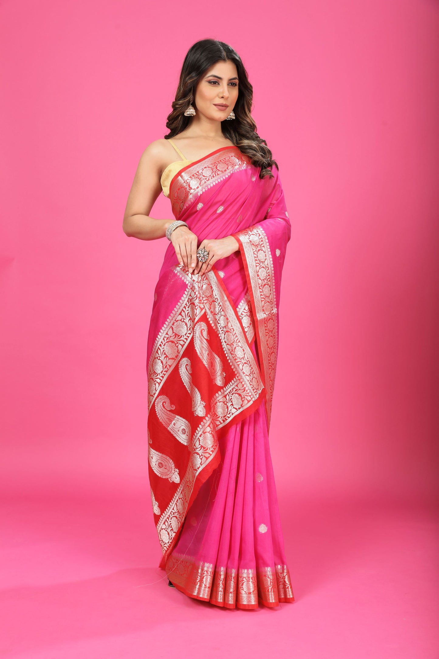 Pink Banaras Chiffon Silk