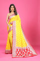 Yellow-Red Katan Georgette Silk - AbirabyBeena