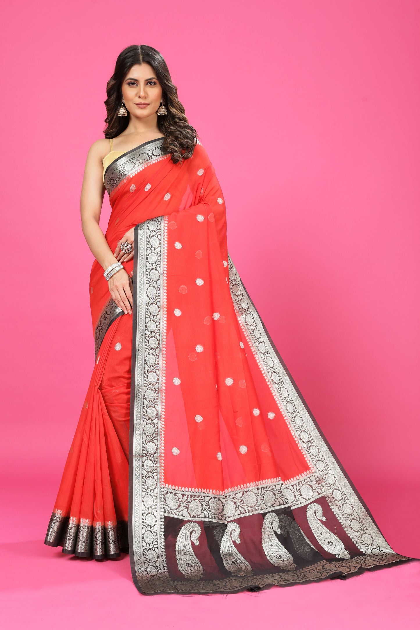 Red Banaras Chiffon Silk
