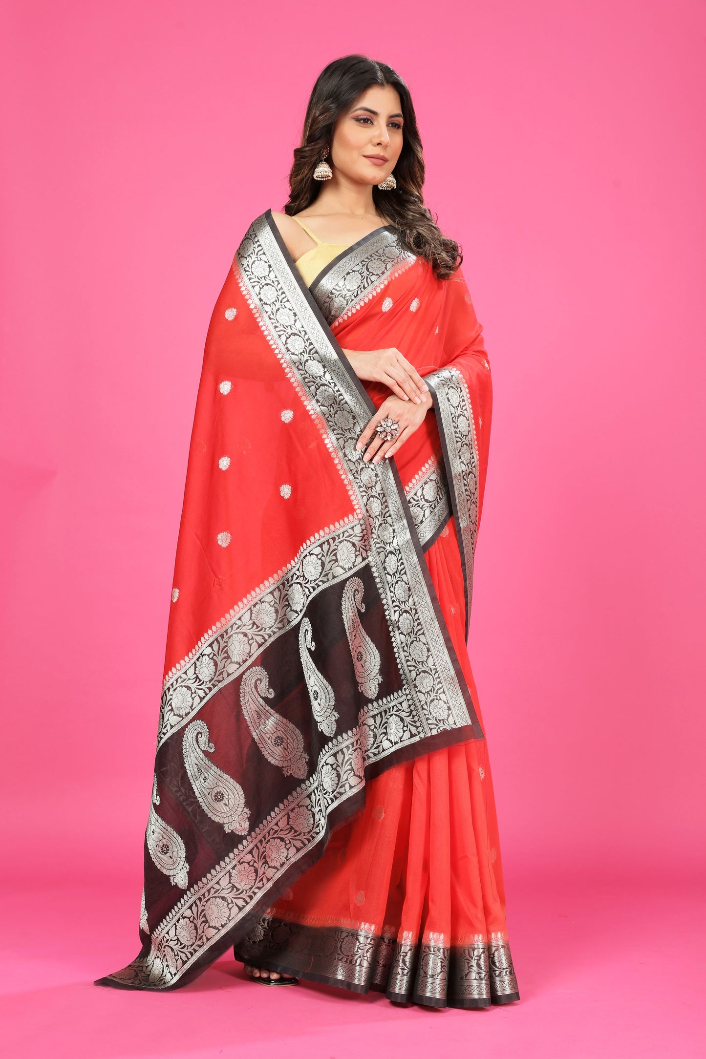 Red Banaras Chiffon Silk
