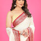 Dual white and Maroon Banaras Soft Georgette silk