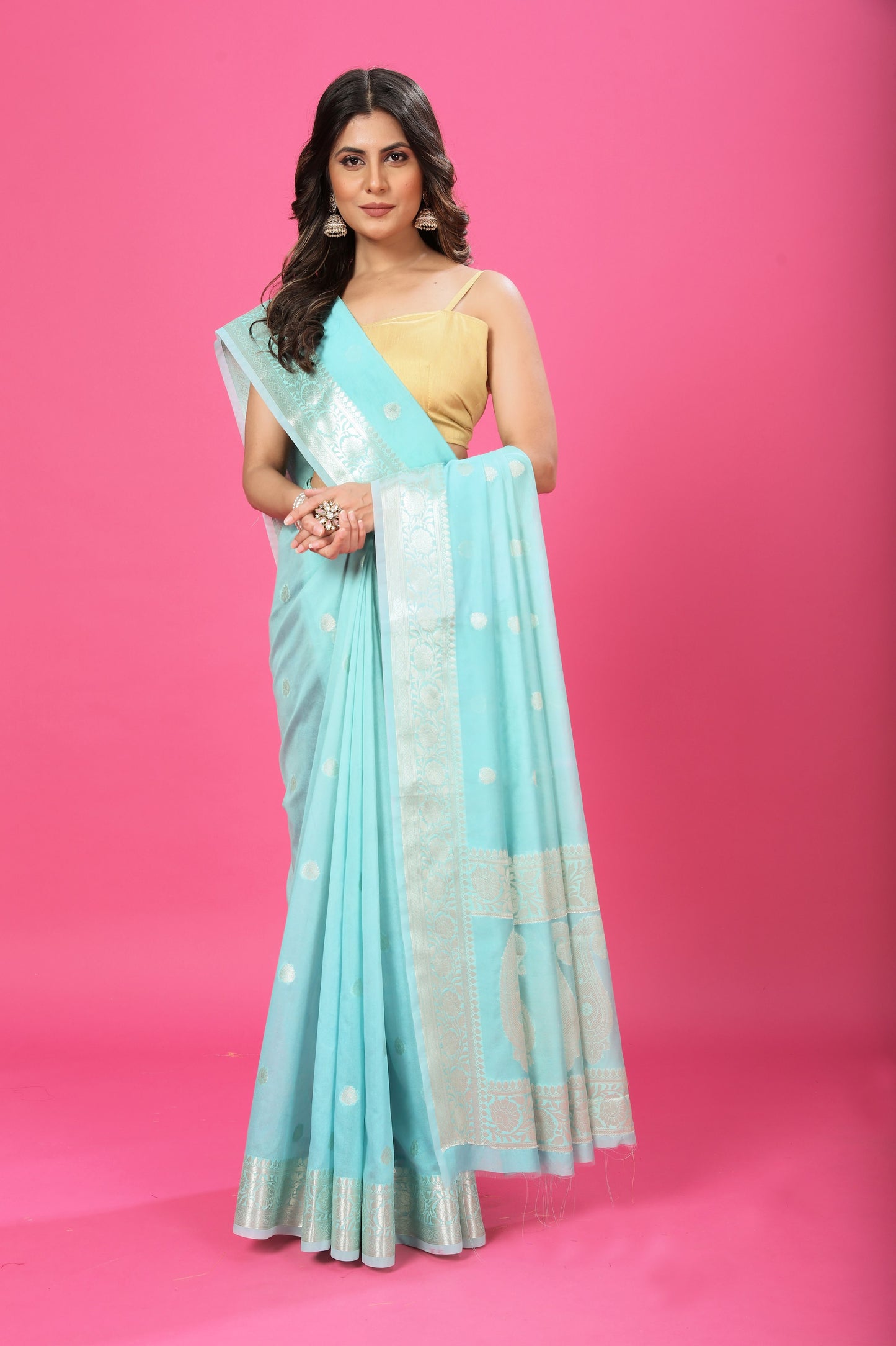 Sky Blue Banaras Chiffon Silk