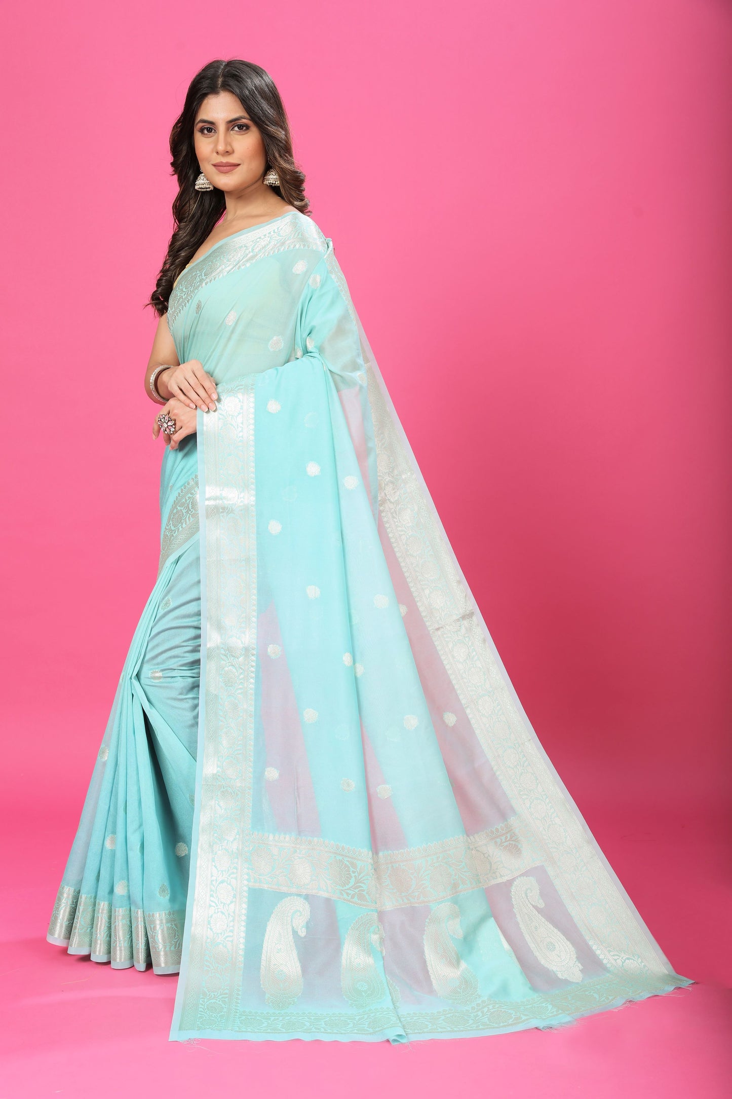 Sky Blue Banaras Chiffon Silk