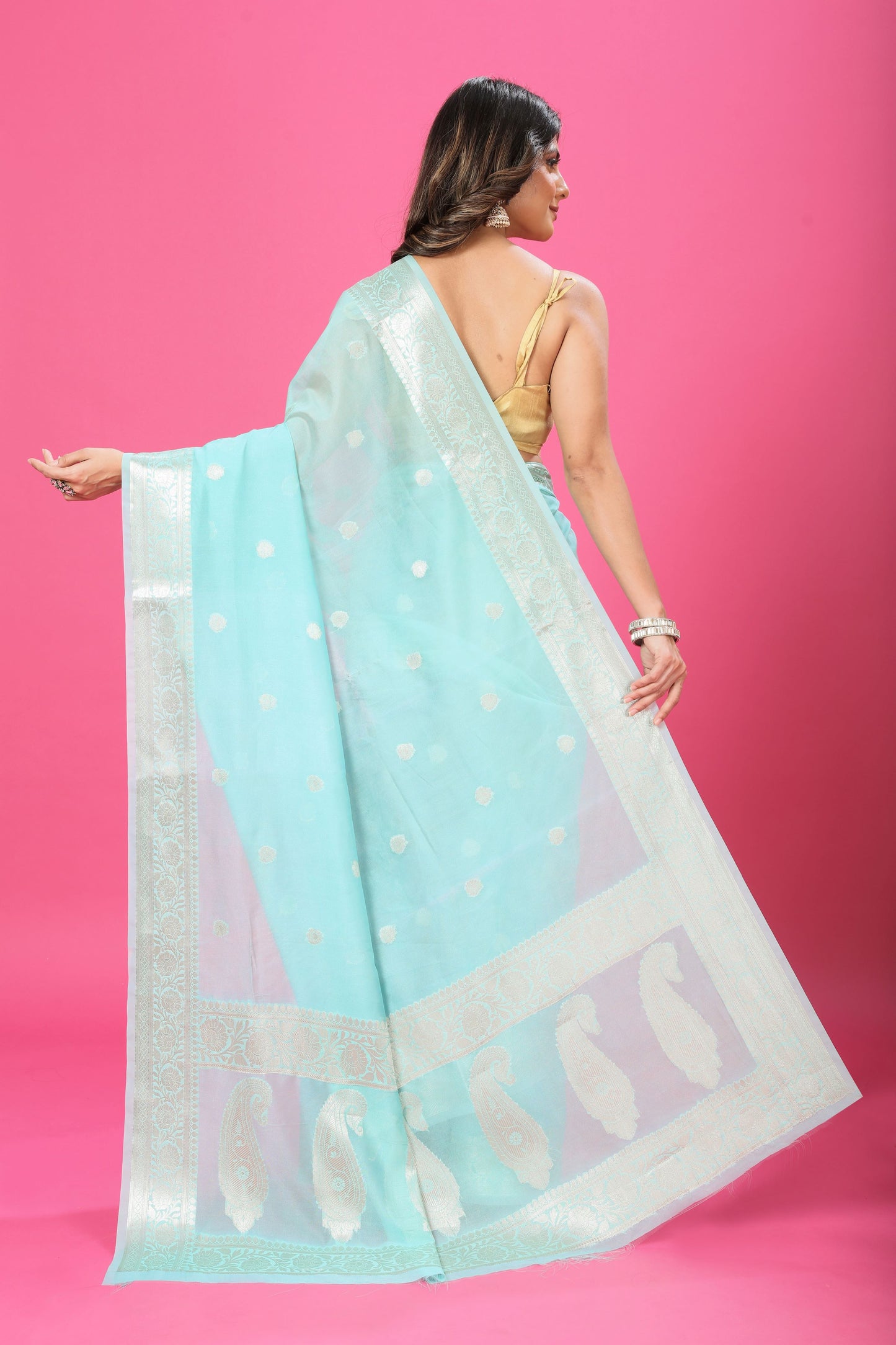 Sky Blue Banaras Chiffon Silk