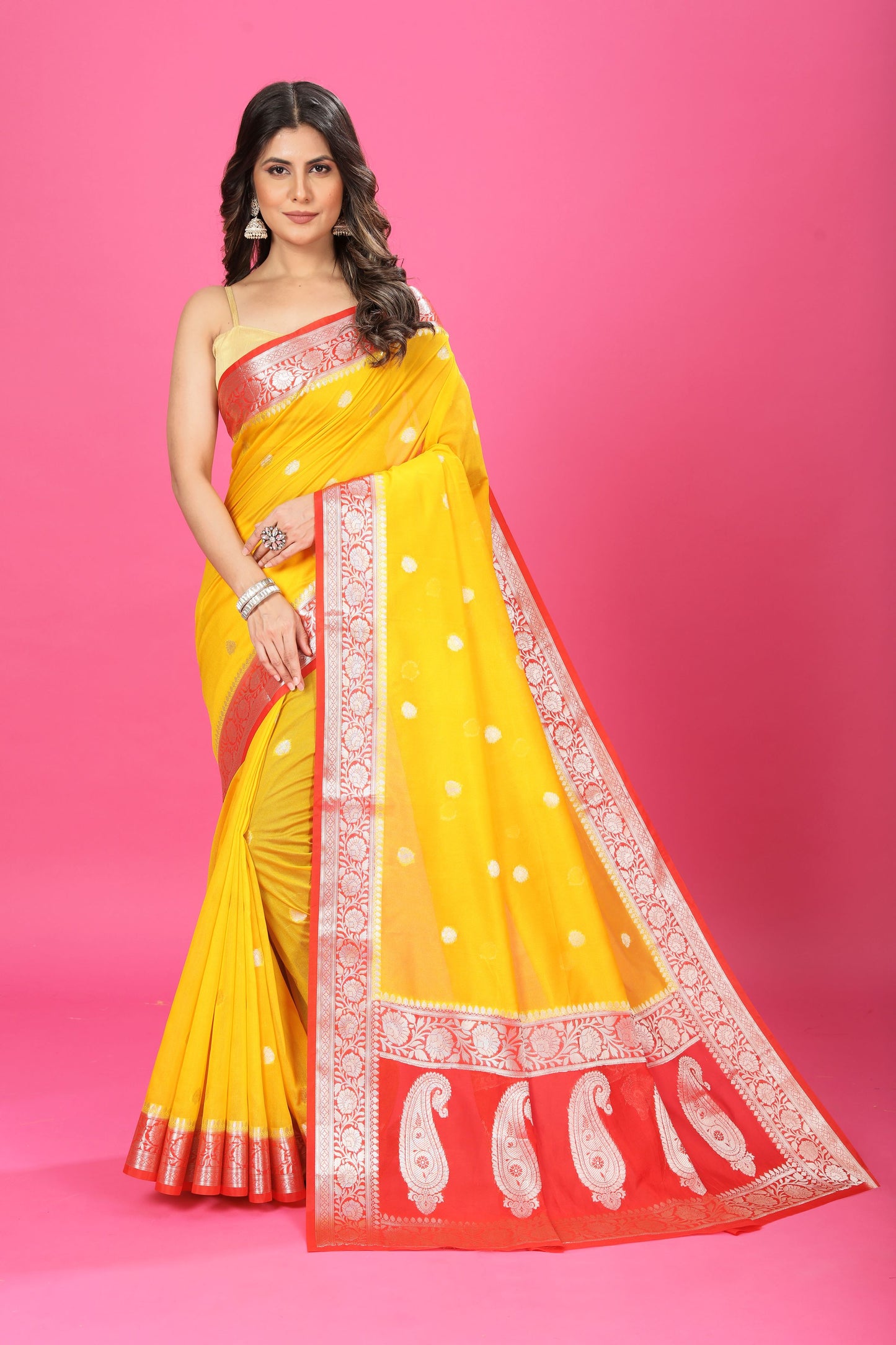 Yellow Banaras Chiffon Silk