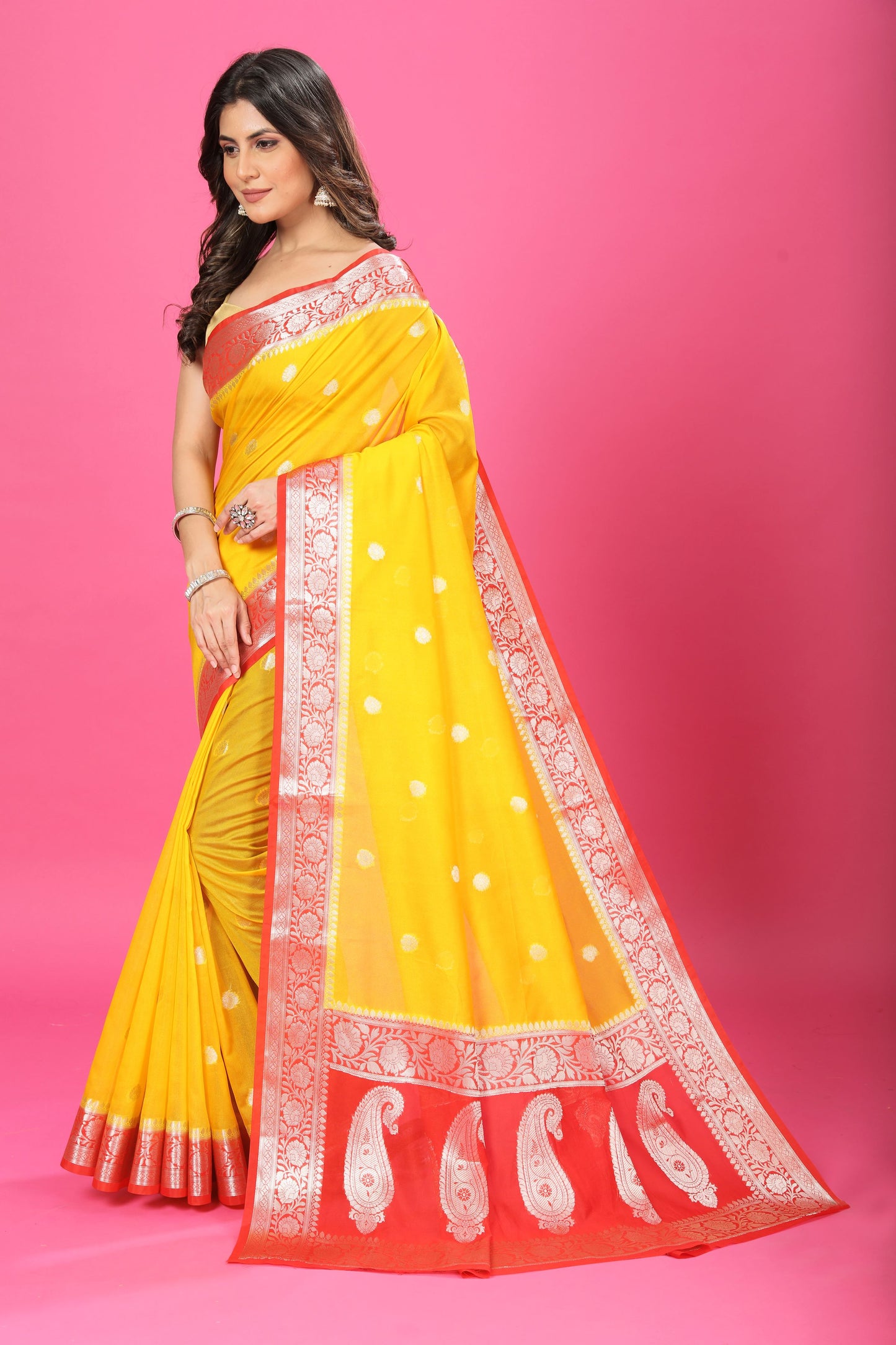 Yellow Banaras Chiffon Silk