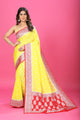 Lemon Yellow-Red Katan Georgette Silk - AbirabyBeena