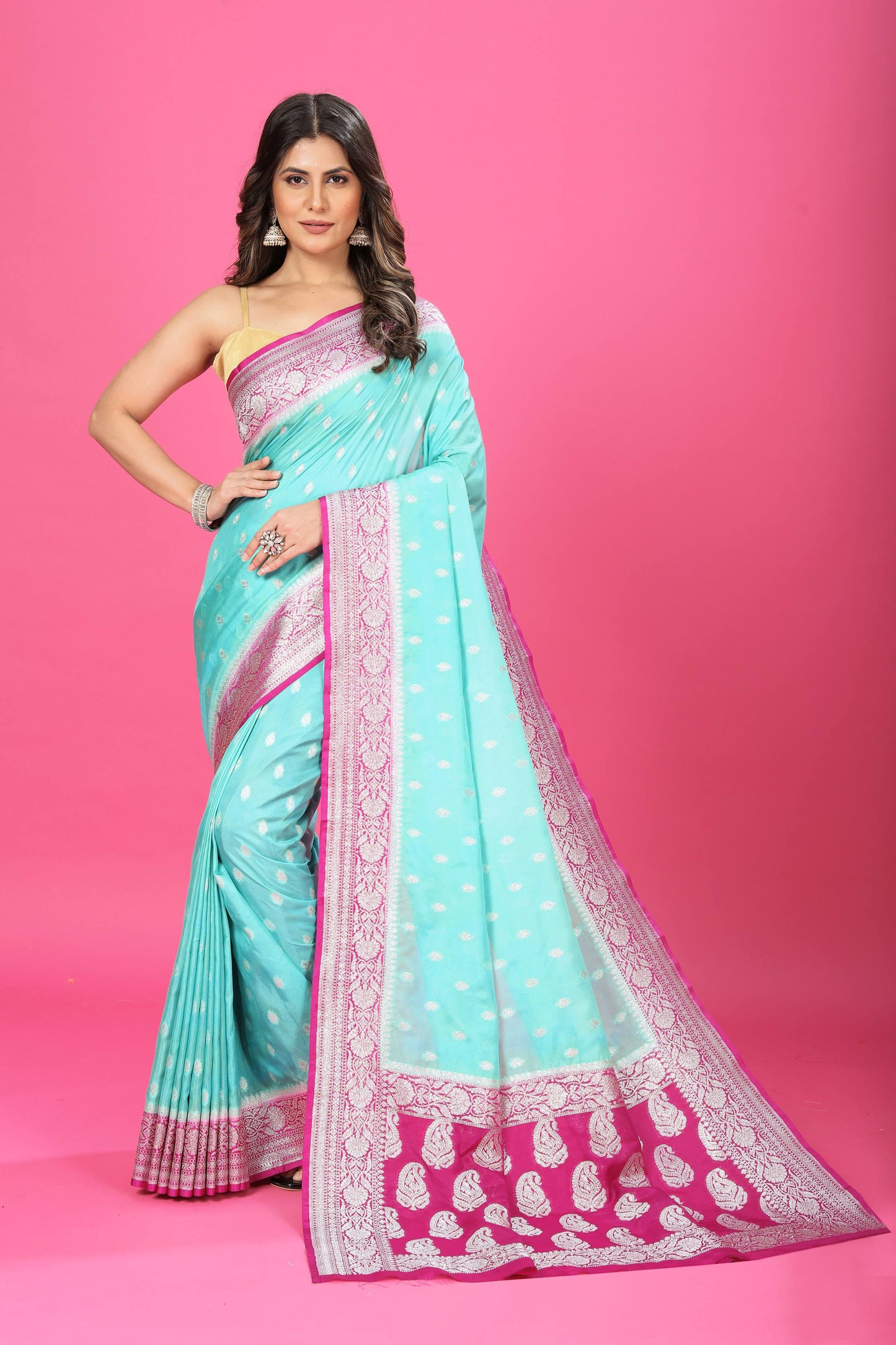Sky Blue - magenta Katan Georgette Silk