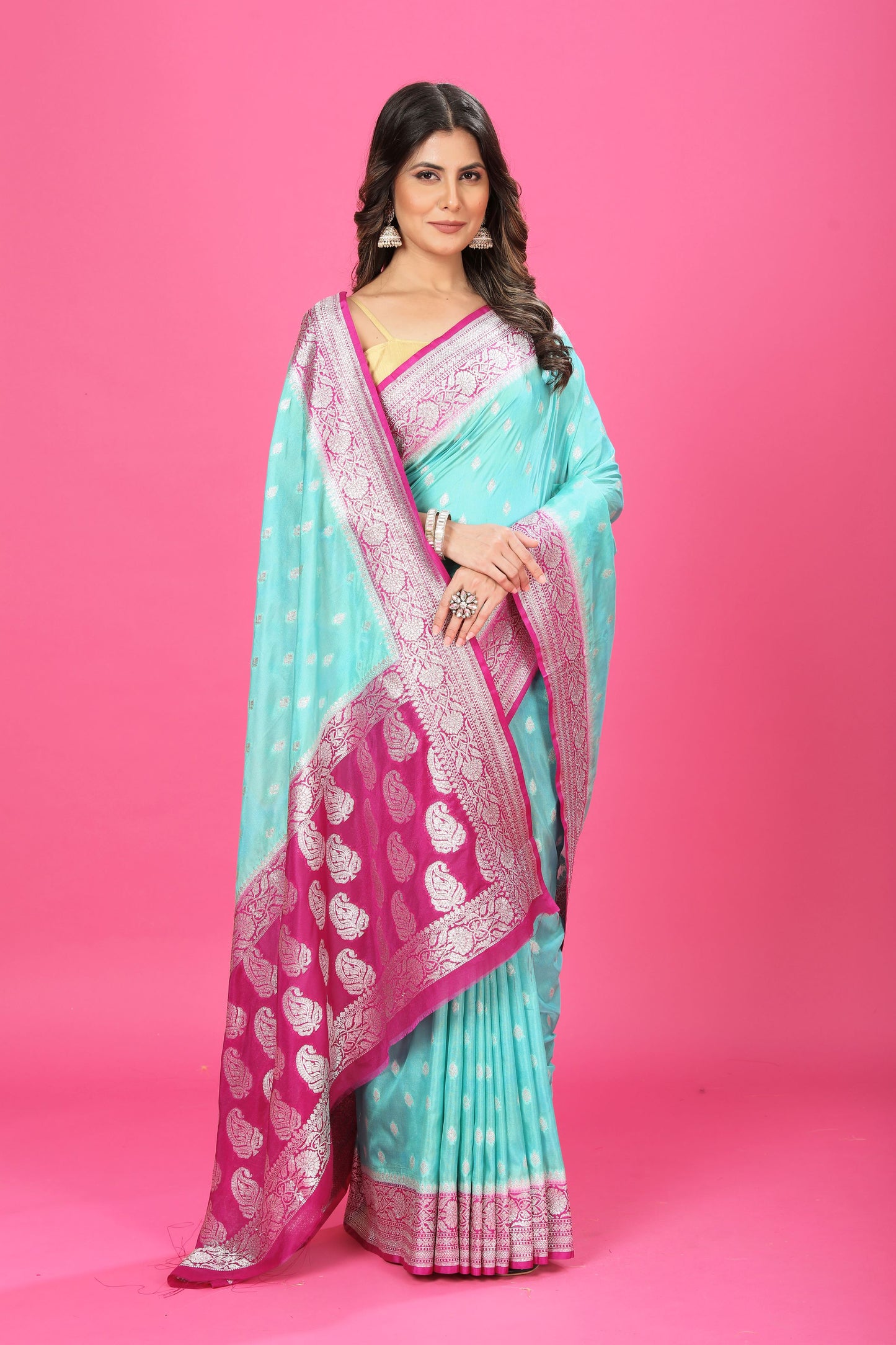 Sky Blue - magenta Katan Georgette Silk