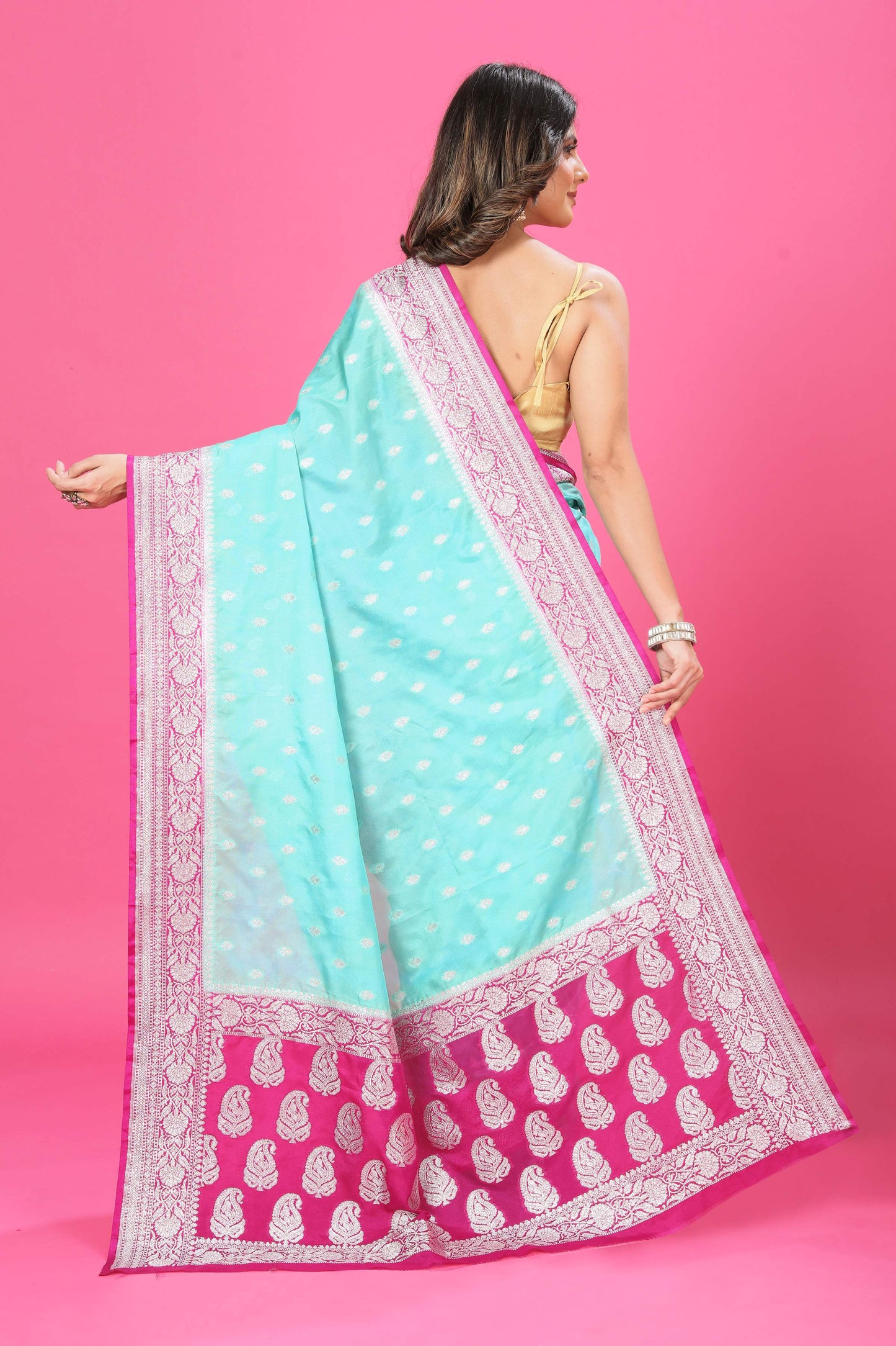 Sky Blue - magenta Katan Georgette Silk