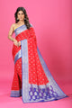 Red - Blue Katan Georgette Silk - AbirabyBeena