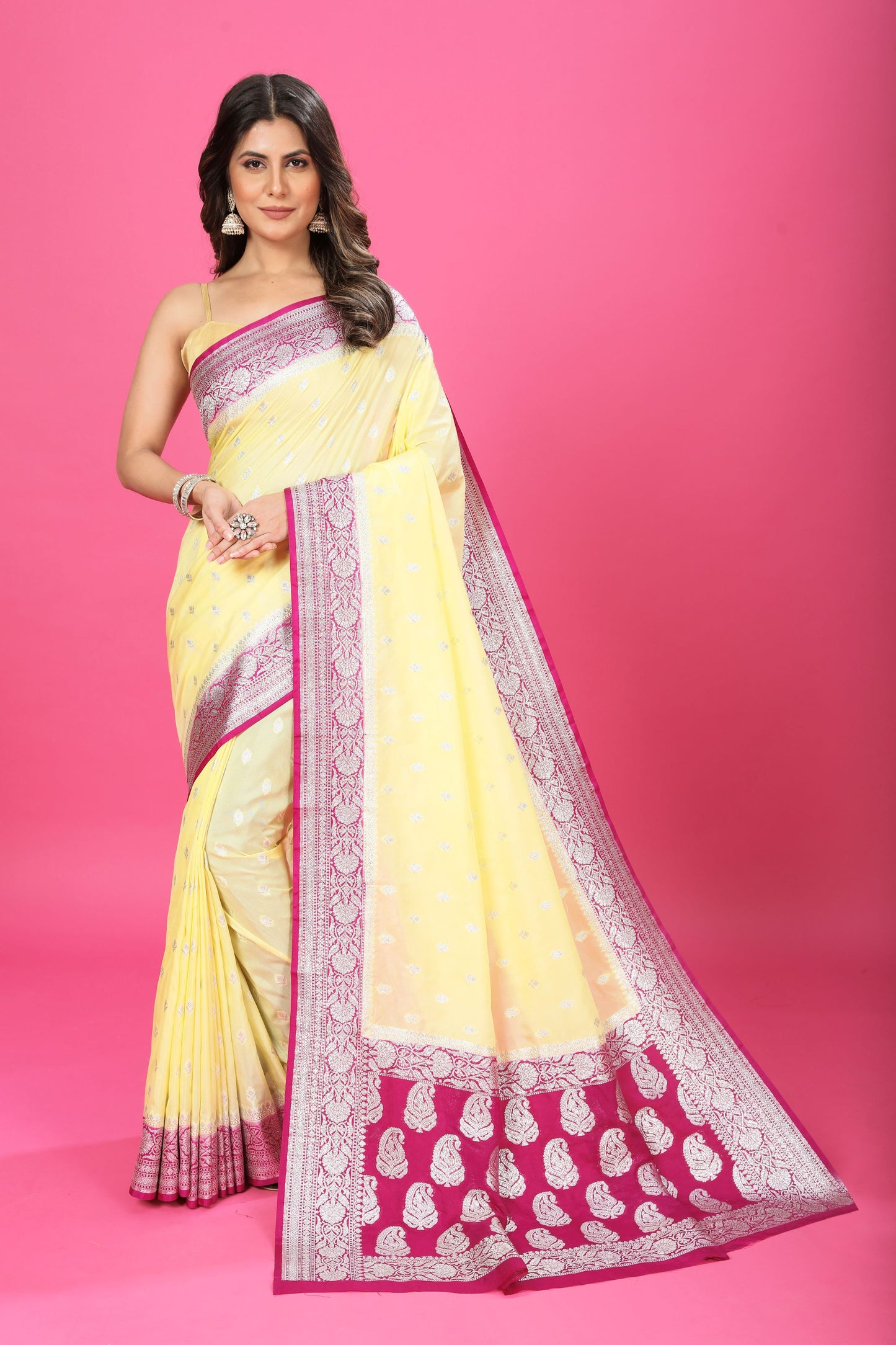 Lamon Yellow - Magenta Katan Georgette Silk
