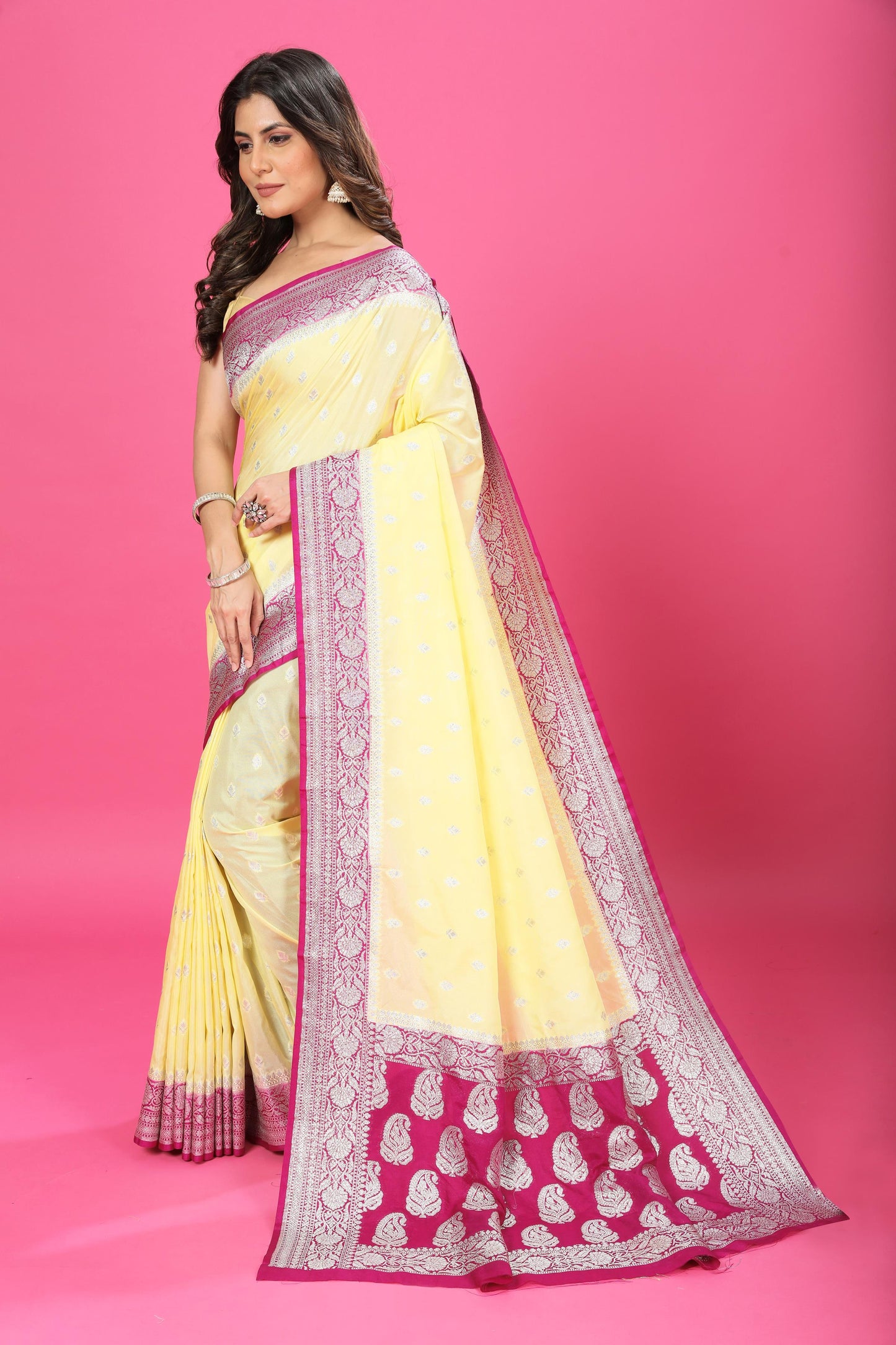 Lamon Yellow - Magenta Katan Georgette Silk