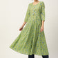 Green & Blue Ethnic Printed Pure Cotton Gotta Patti Anarkali Kurta - AbirabyBeena
