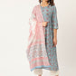 Pure Cotton Blue Printed A-line Kurta Suit Set With Dupatta