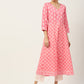 Pink & White Ethnic Printed Pure Cotton Flared Kurta