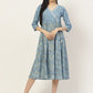 Blue Ethnic Motifs Printed Anarkali Tie-Up Dress