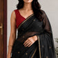 Black Maheshwari Cotton Saree with Red Pallu