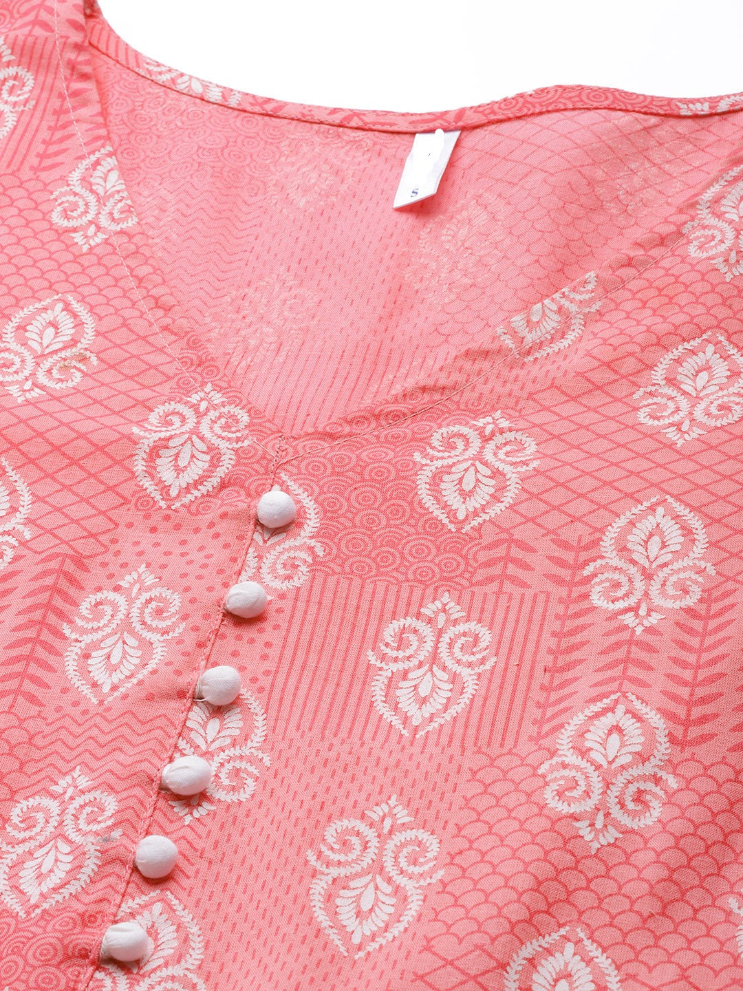 Pink & White Ethnic Printed Pure Cotton Flared Kurta
