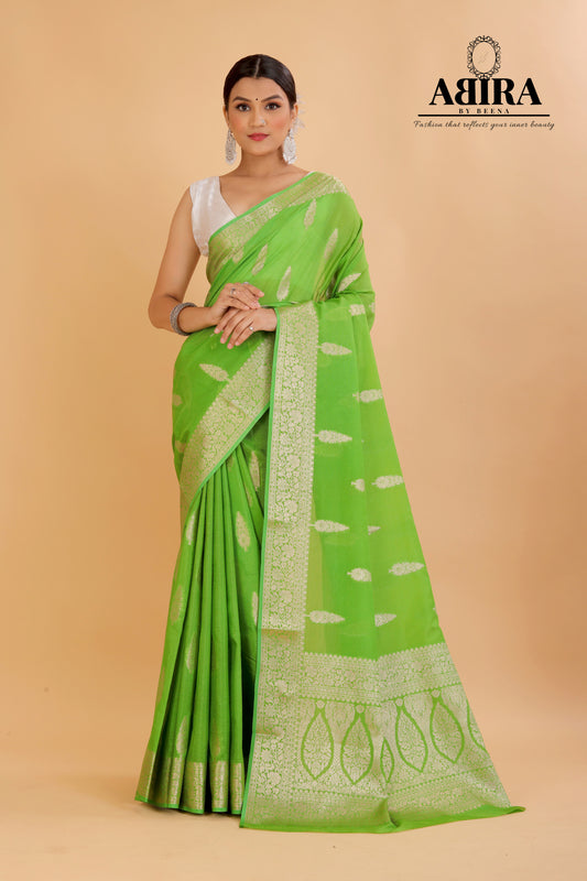 Parrot Green Banaras warm silk