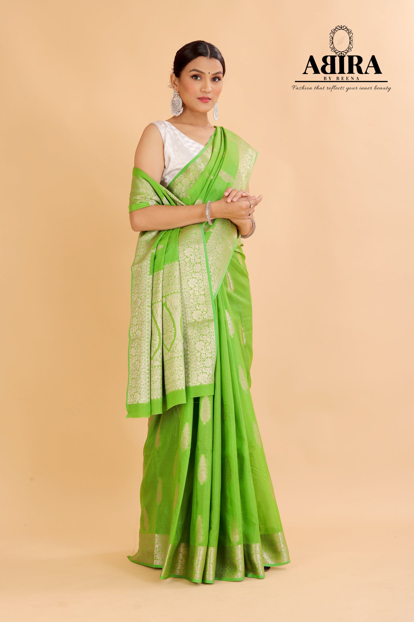 Parrot Green Banaras warm silk - AbirabyBeena