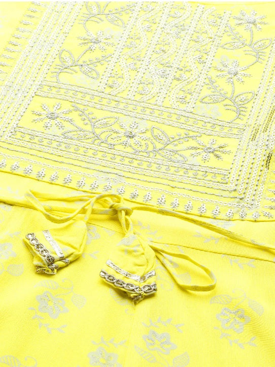 Lime Anarkali Kurta set With Chiffon Dupatta