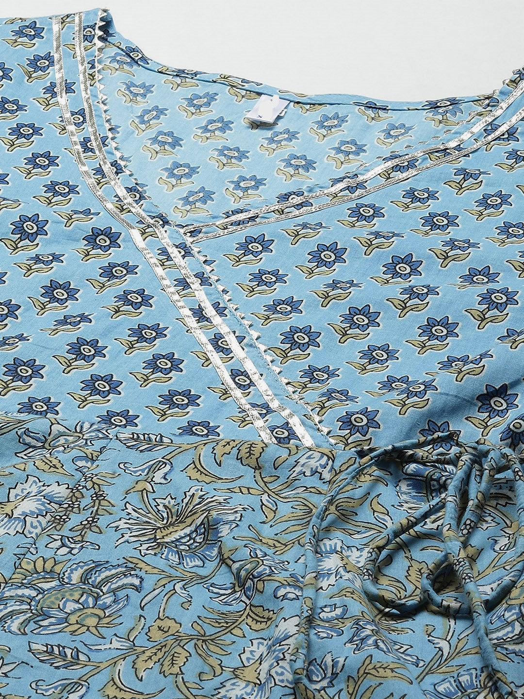 Blue Ethnic Motifs Printed Anarkali Tie-Up Dress