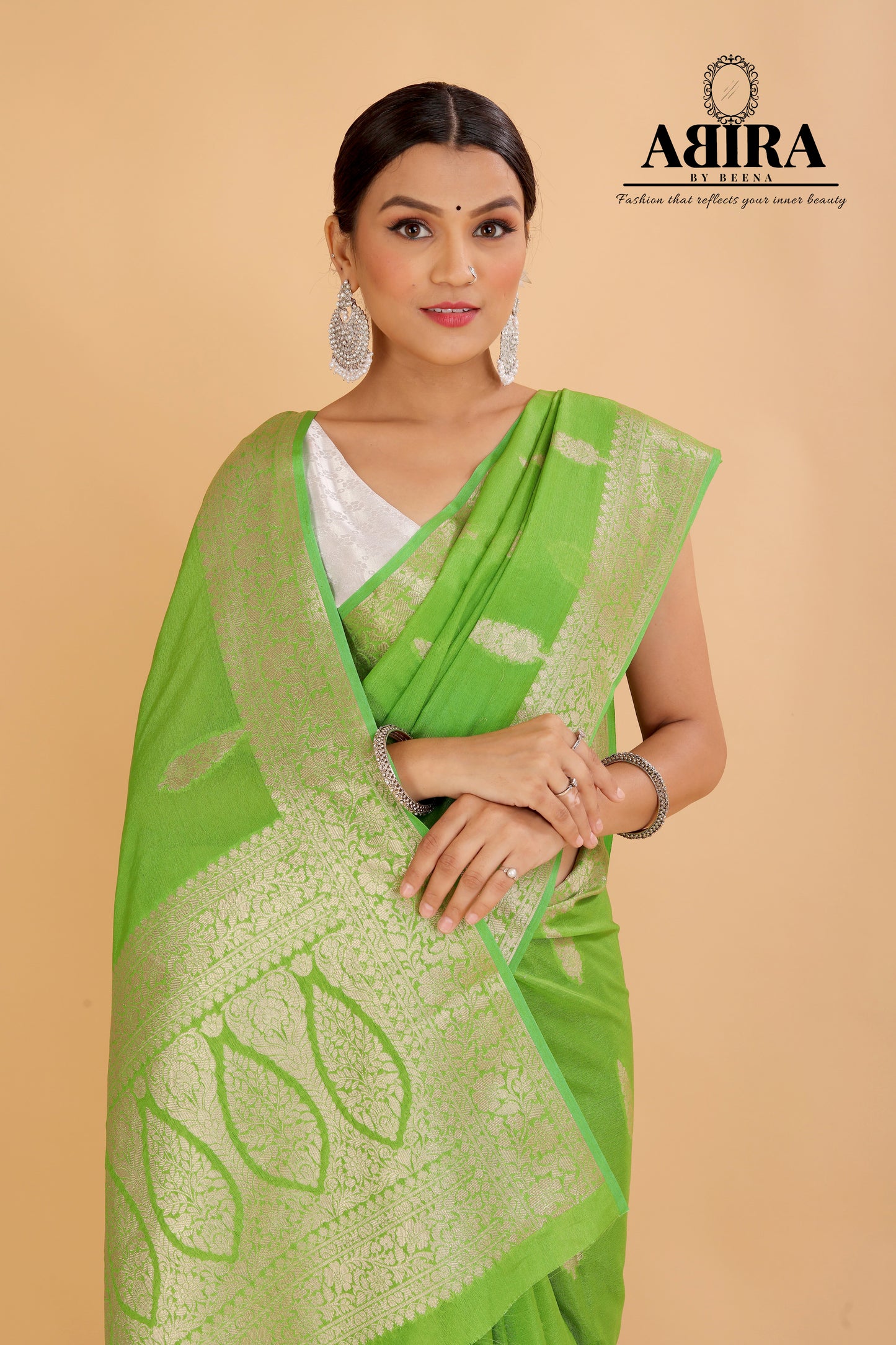 Parrot Green Banaras warm silk - AbirabyBeena