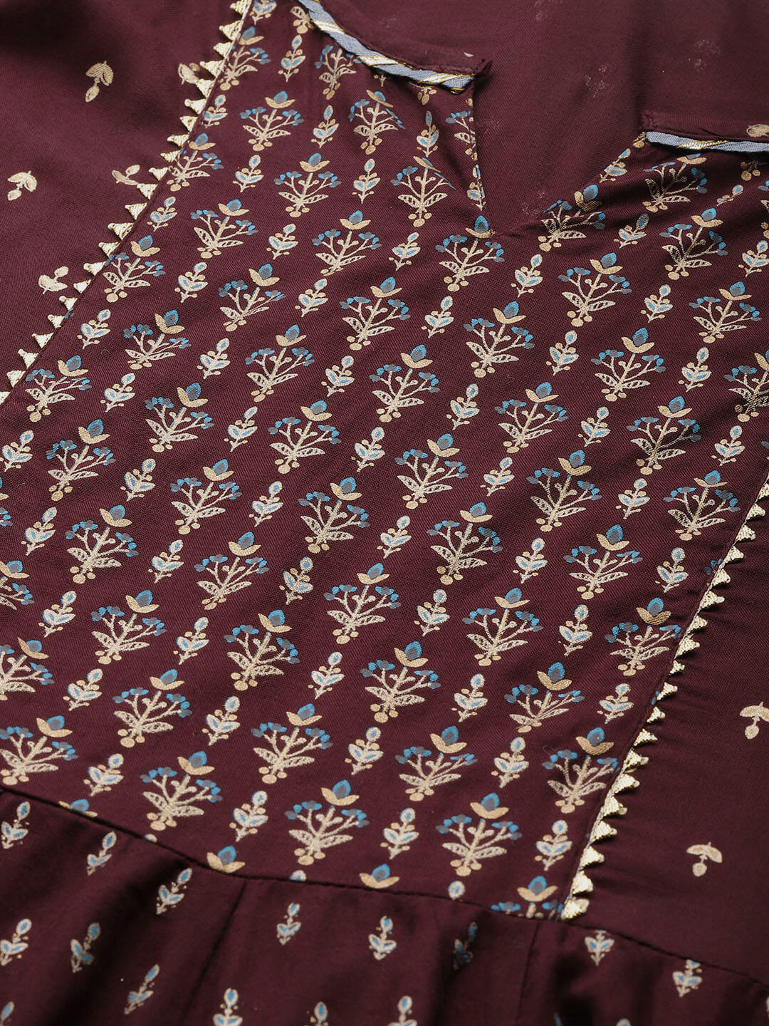 Maroon Rayon Gold Printed & Gota Work Anarkali Kurta