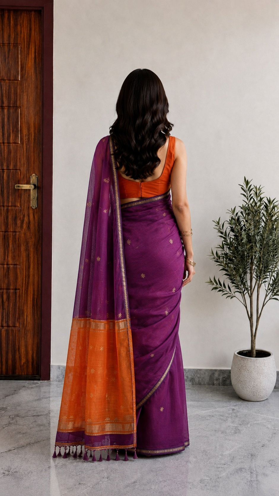 Maheshwari Cotton Saree – Plum Purple