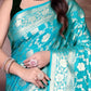 Sky Blue Jaal Katan Georgette Silk