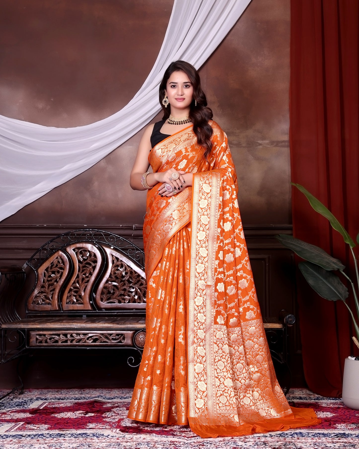 Orange Jaal Katan Georgette Silk