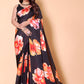 Printed Crepe Silk Saree - Black Flowerer