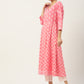 Pink & White Ethnic Printed Pure Cotton Flared Kurta