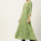 Green & Blue Ethnic Printed Pure Cotton Gotta Patti Anarkali Kurta - AbirabyBeena