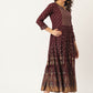 Maroon Rayon Gold Printed & Gota Work Anarkali Kurta