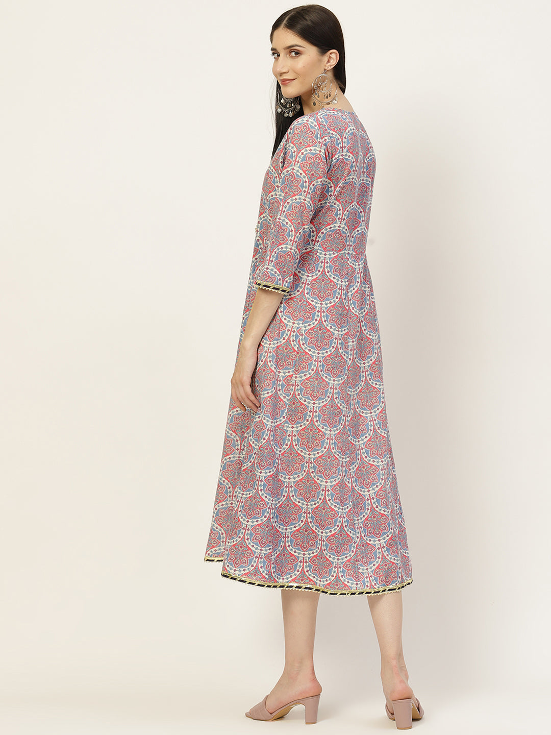 Blue & Pink Printed Fit & Flare Dress