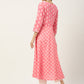 Pink & White Ethnic Printed Pure Cotton Flared Kurta