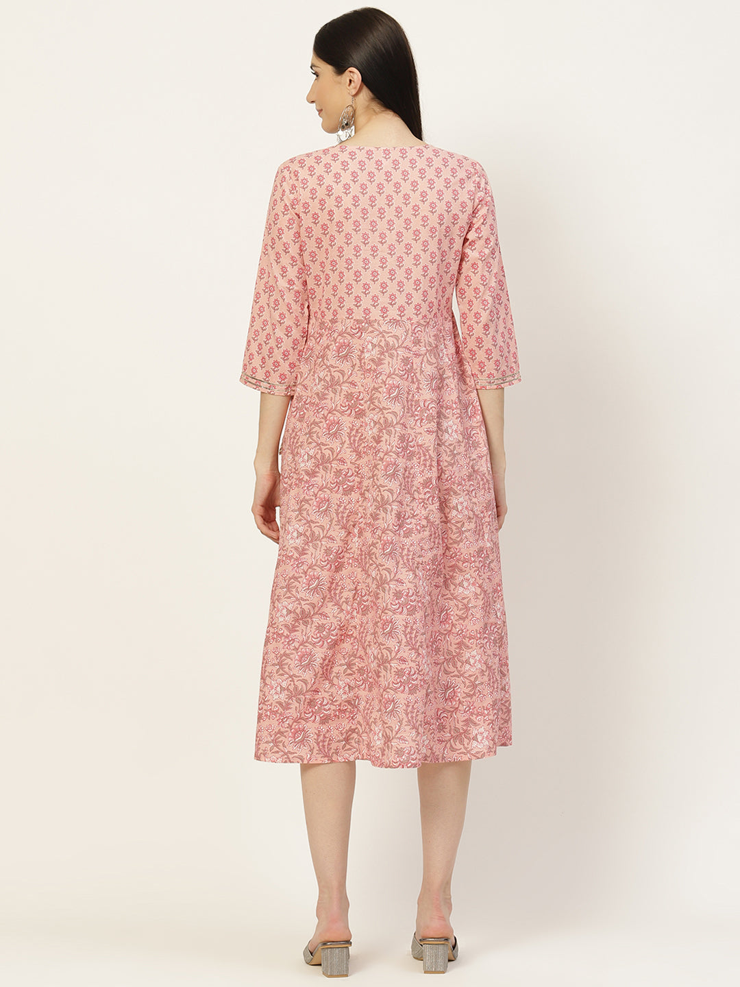 Pink Floral Printed Angrakha Style Anarkali Dress