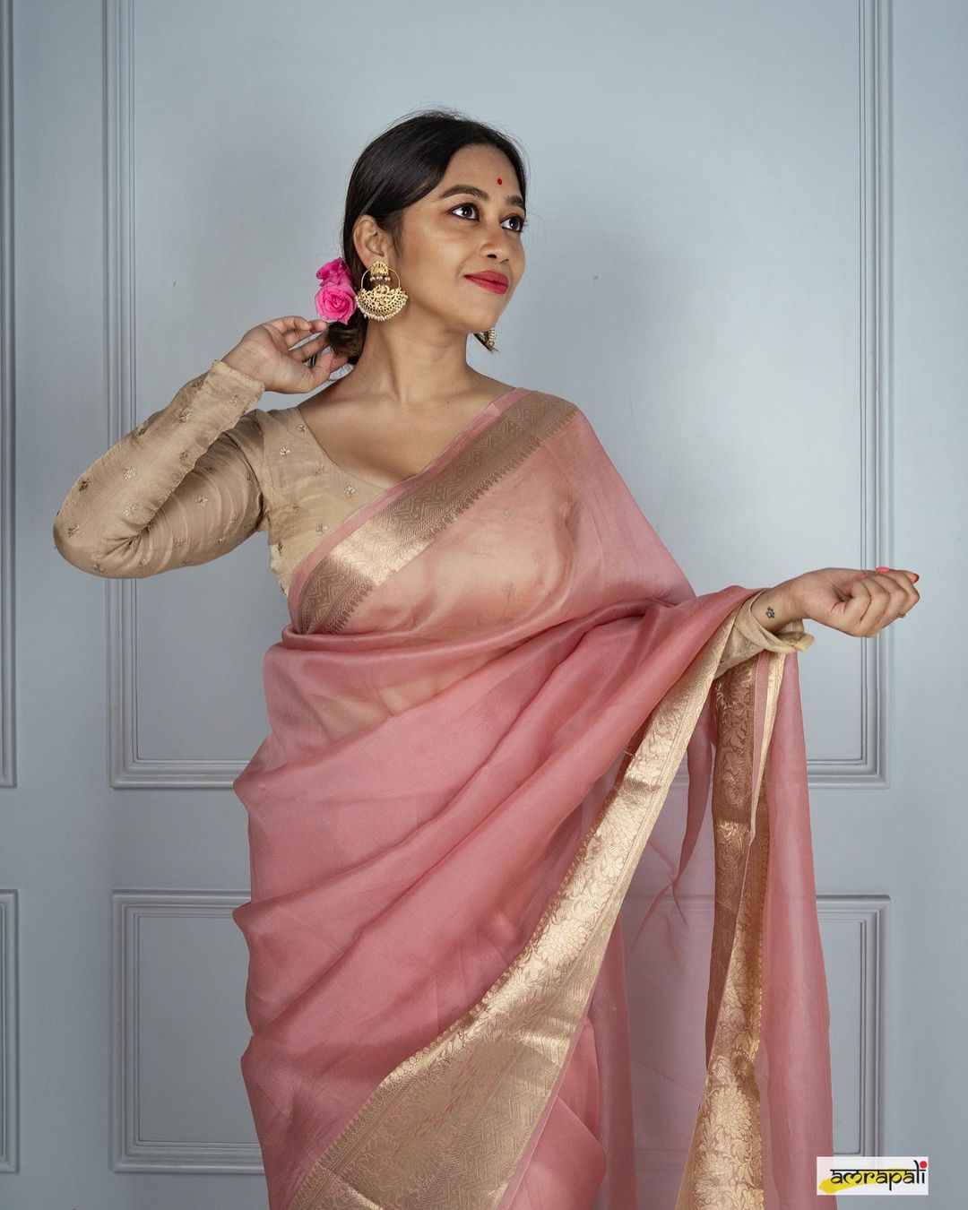 Peach Kora Organza Noor soft silk