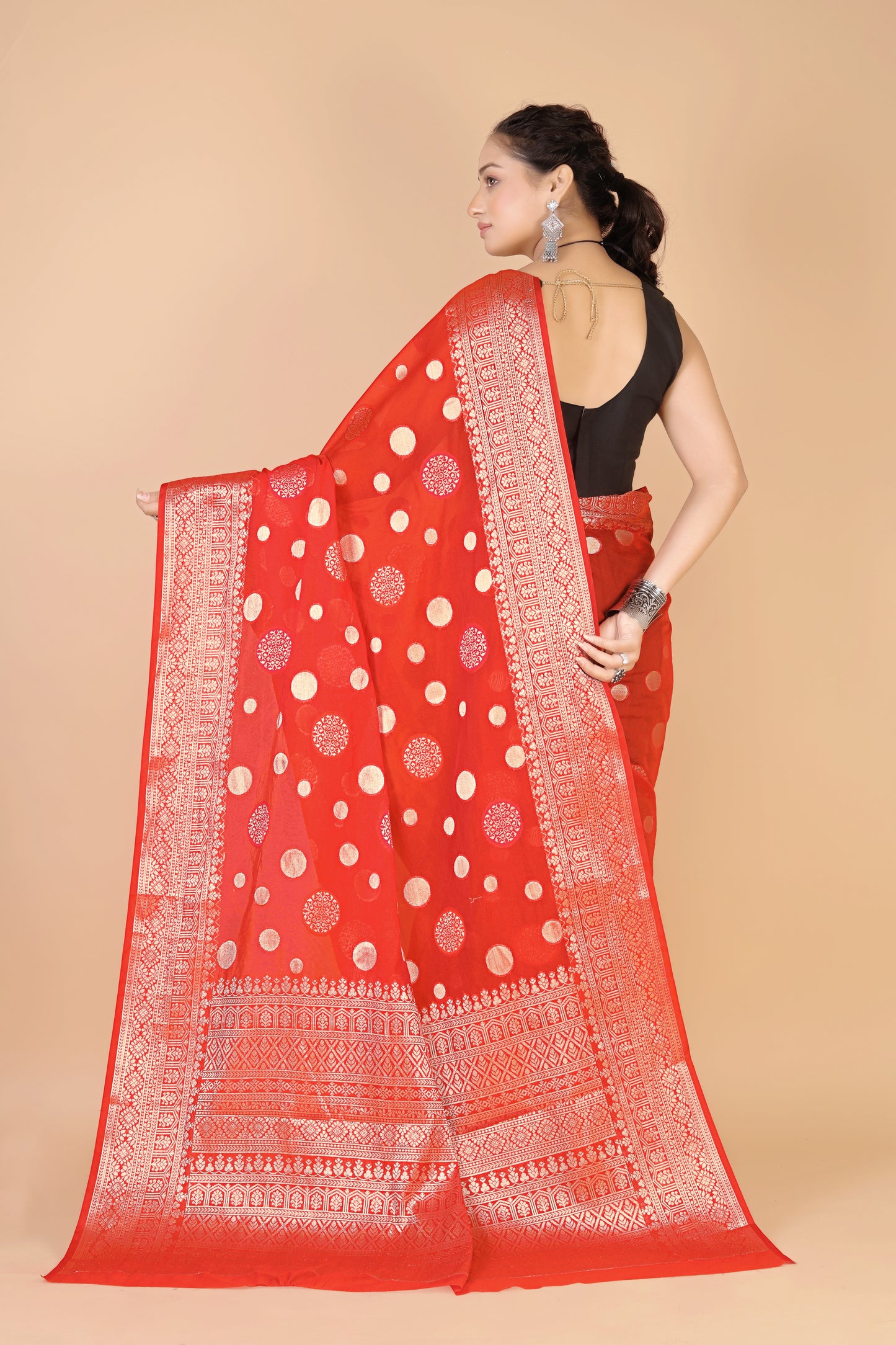 Red Georgette silk Saree-Mona