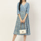 Blue Ethnic Motifs Printed Anarkali Tie-Up Dress