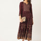 Maroon Rayon Gold Printed & Gota Work Anarkali Kurta